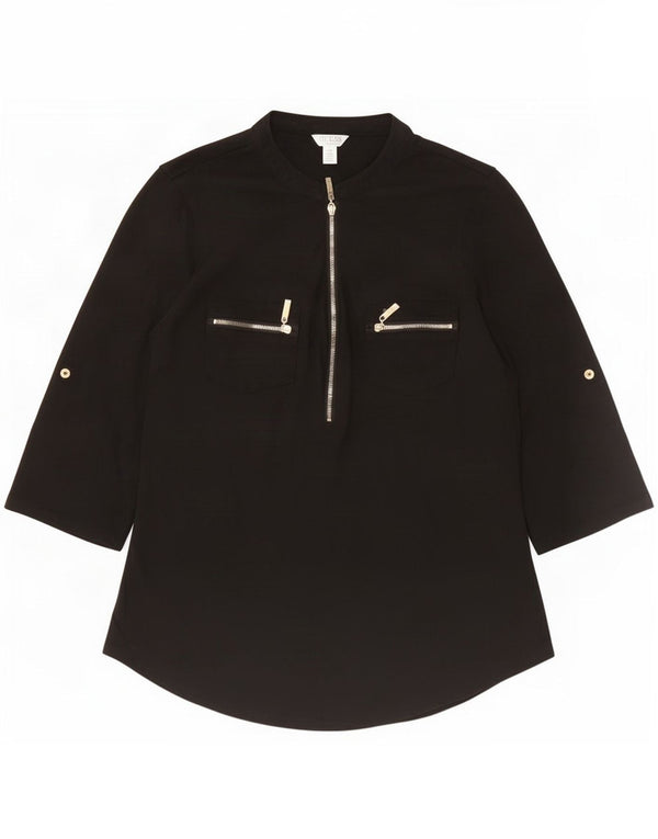 Top pentru femei Guess, cu fermoar, cu mâneci 3/4 UK 12, bumbac mediu negru