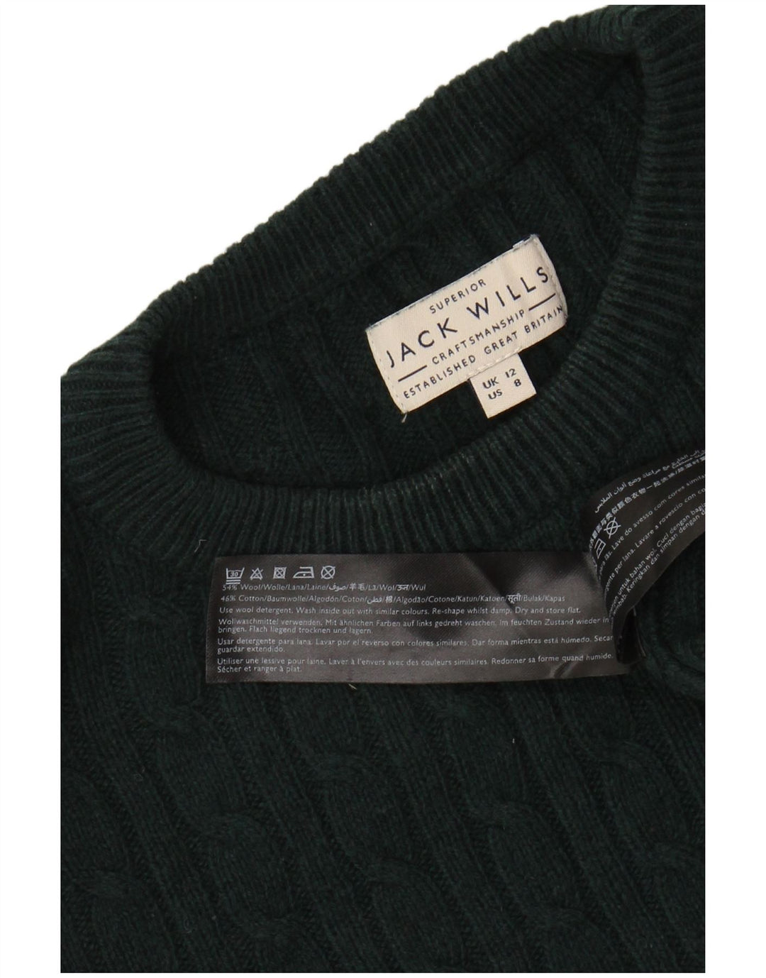 JACK WILLS Pulover crop pentru femei cu decolteu rotund Lână verde mediu UK 12
