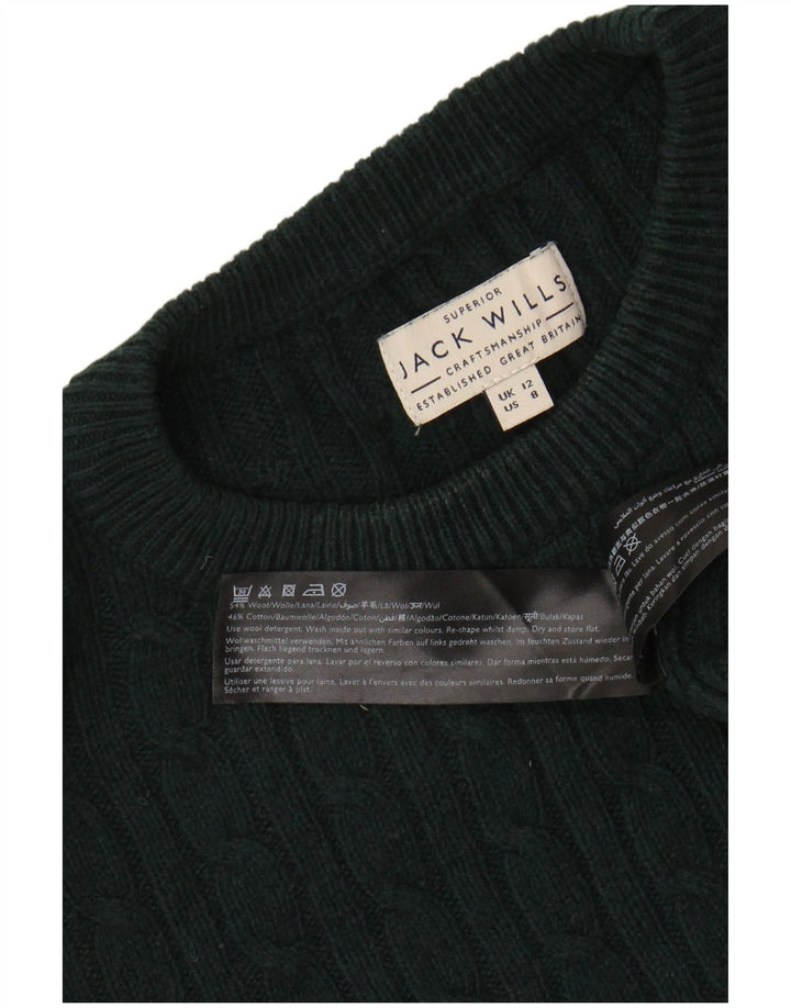 JACK WILLS Pulover crop pentru femei cu decolteu rotund Lână verde mediu UK 12