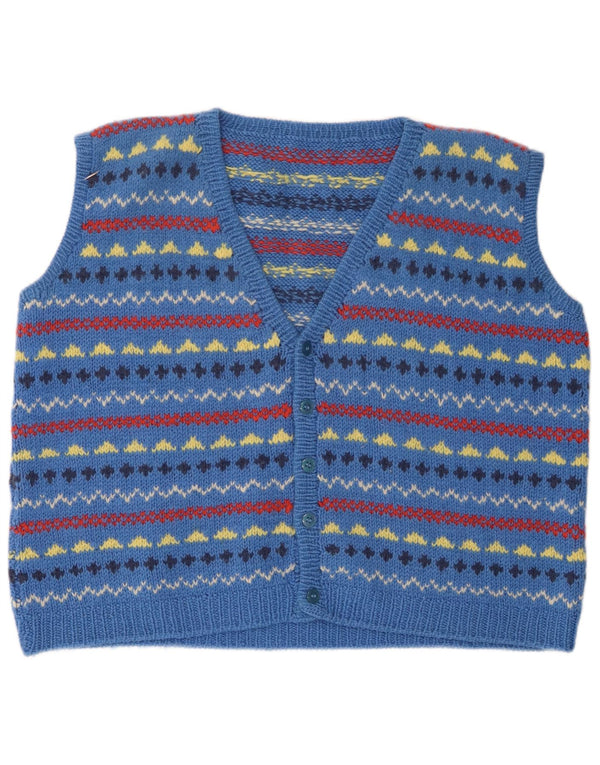 Cardigan vintage fără mâneci pentru femei UK 18 XL Blue Fair Isle