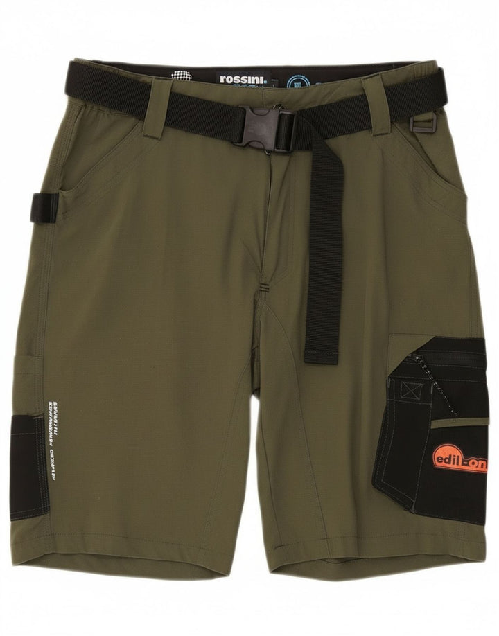 Pantaloni scurți vintage pentru bărbați cu grafic cargo mari W34 kaki colorblock