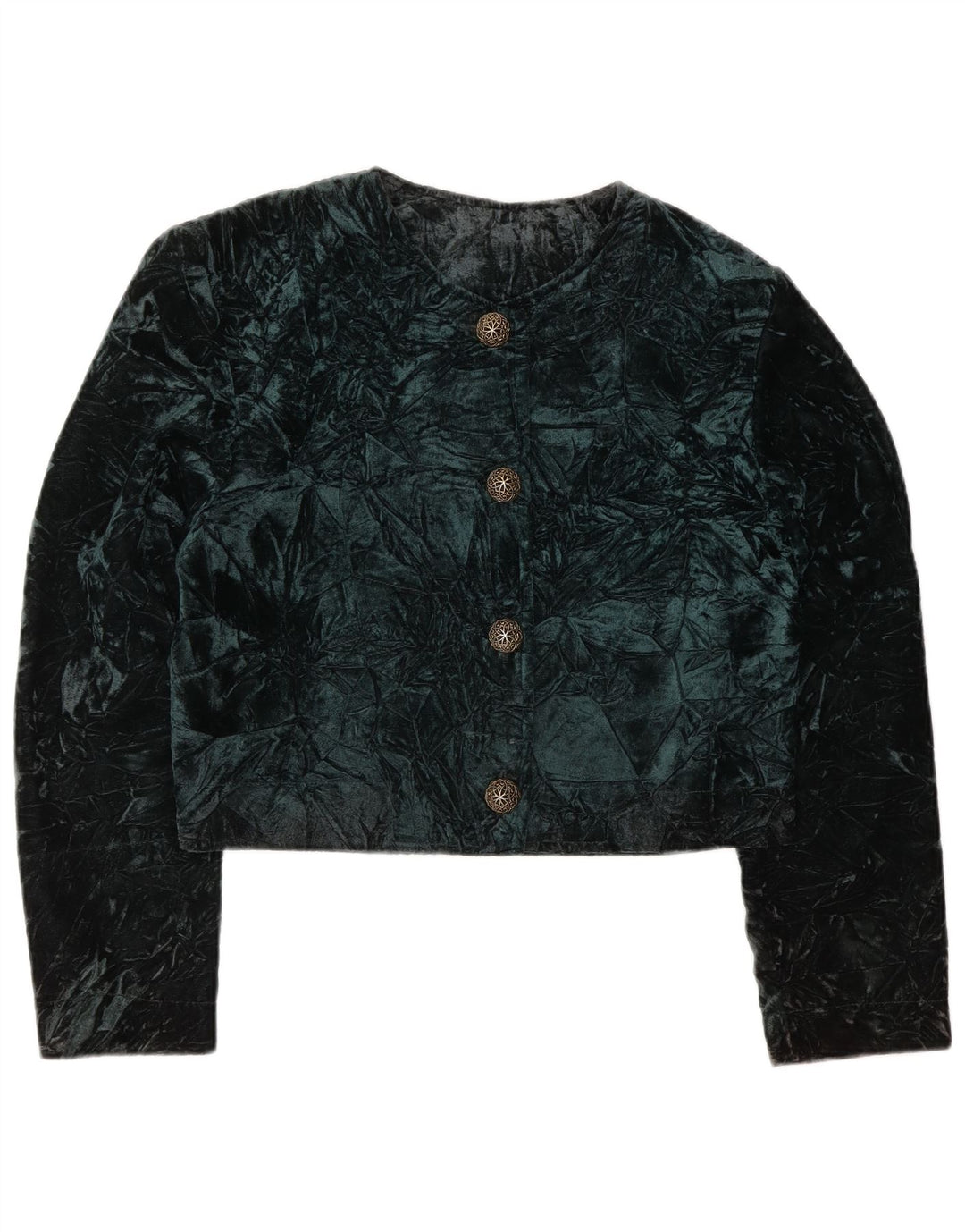 Jachetă Bolero din catifea vintage pentru femei UK 14 verde mediu