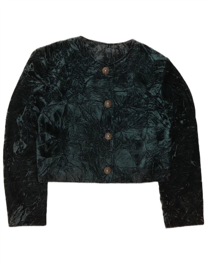 Jachetă Bolero din catifea vintage pentru femei UK 14 verde mediu