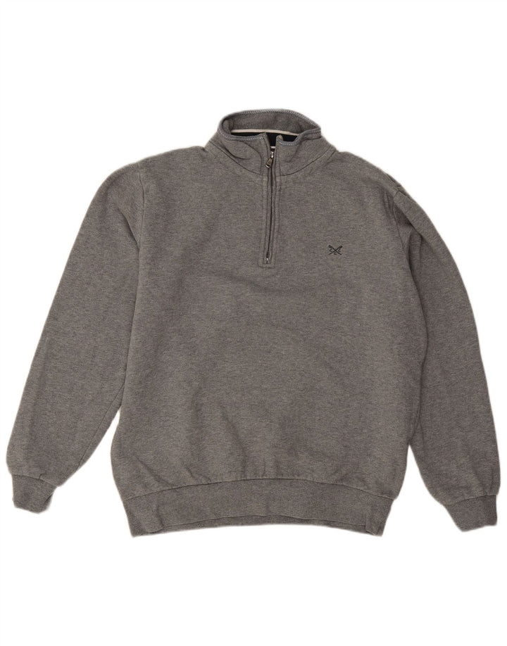 Crew Clothing Hanorac pentru bărbați cu fermoar și gât Jumper Bumbac mediu gri