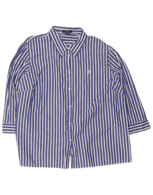 Cămașă pentru femei Chaps cu mâneci 3/4 UK 22 3XL Bumbac cu dungi albastre
