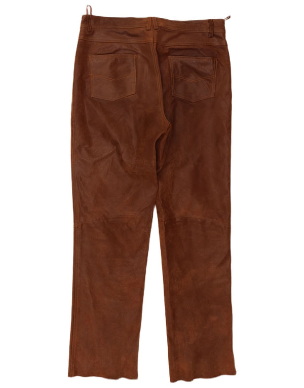Pantaloni drepți din piele intoarsa pentru barbati vintage IT 48 Medium L32 L31 Piele maro
