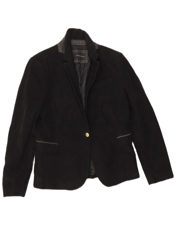 Blazer pentru femei Zara cu 1 nasture UK 14, mare, negru, bumbac