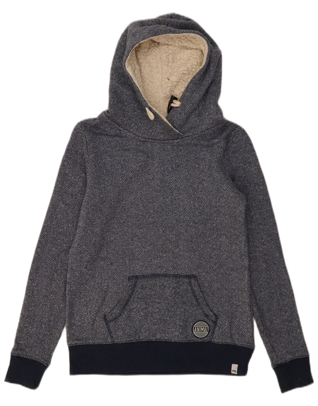 ANIMAL Womens Hoodie Jumper UK 6 XS Navy Blue Chevron Polyester