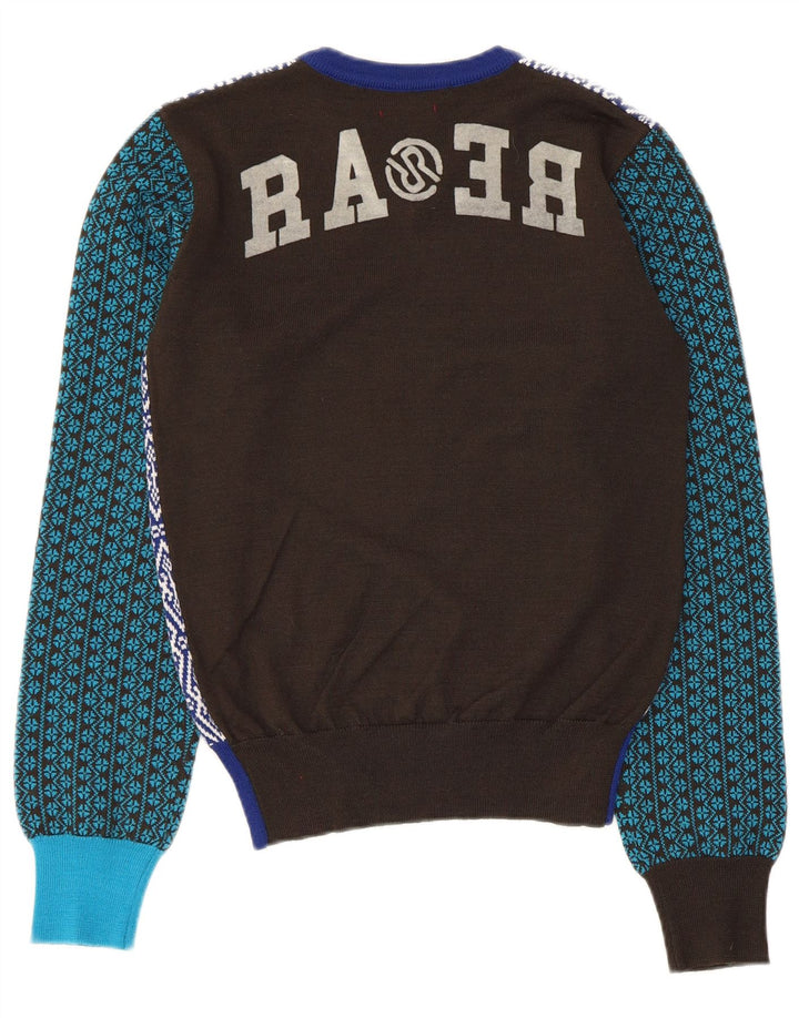 Pulover vintage pentru femei cu decolteu în V UK 14 Medium Multicolor Patchwork