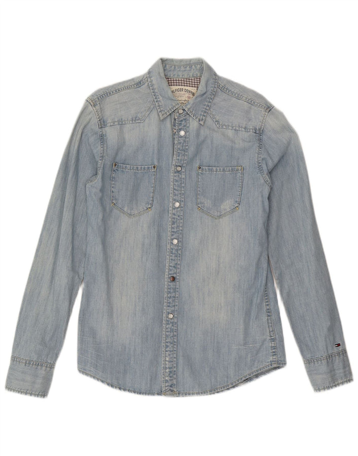 Cămașă Tommy Hilfiger pentru bărbați din denim mic, albastru, bumbac
