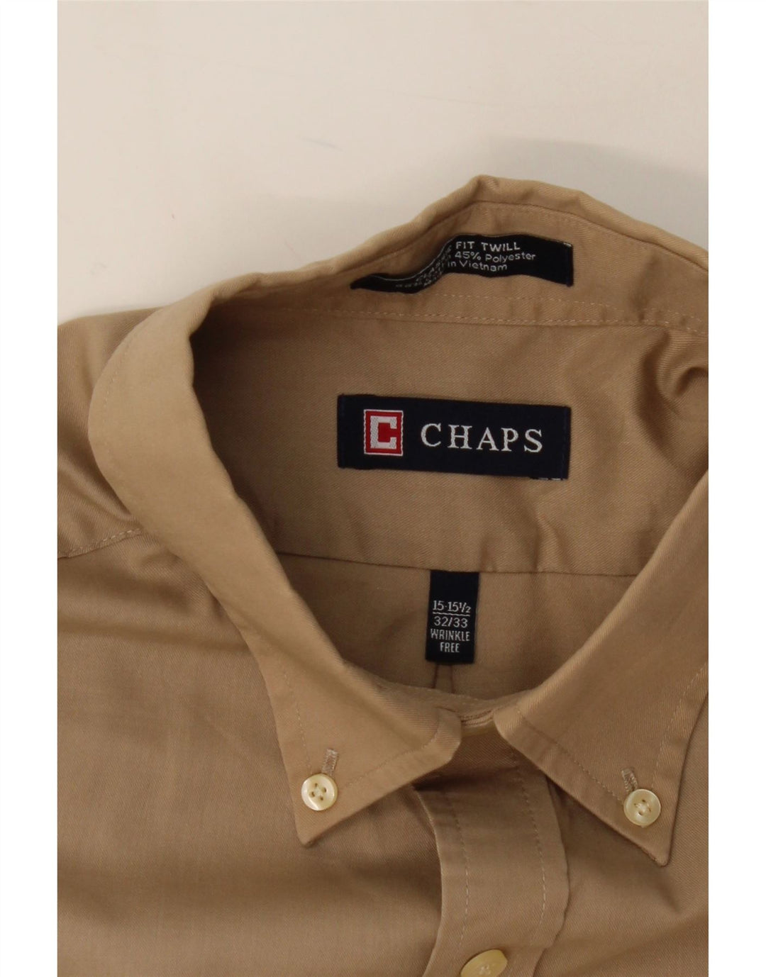 CHAPS Mens Classic Fit Shirt Size 15 1/2 Medium Beige Cotton Vintage Chaps and Second-Hand Chaps from Messina Hembry 
