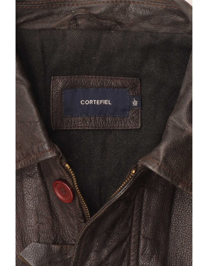 Jachetă de piele pentru bărbați Cortefiel IT 50 Large Brown Classic