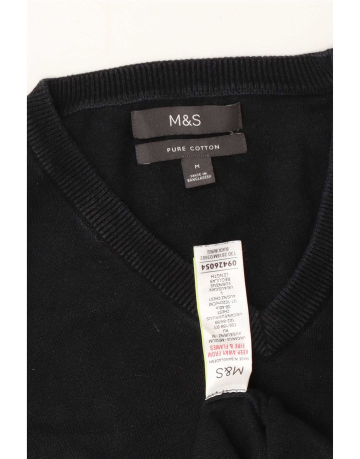 Pulover Marks & Spencer pentru bărbați, cu decolteu în V, bumbac mediu negru