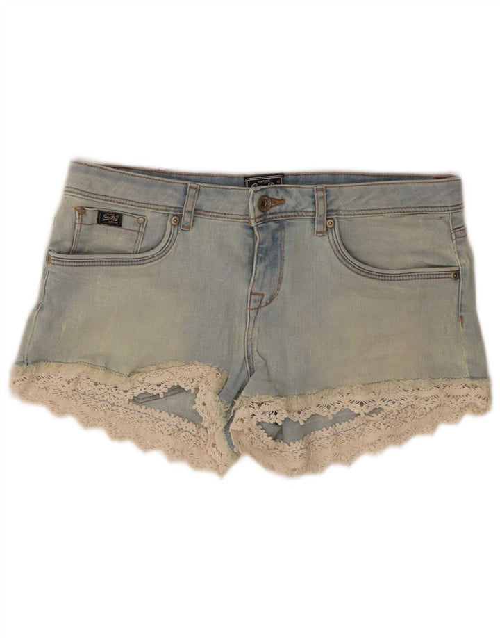 Pantaloni scurți din blugi pentru femei Superdry W28, bumbac albastru mediu