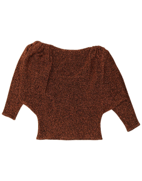 Bluză Vintage pentru femei cu mâneci 3/4 Liliac, Marea Britanie 20 2XL, maro pete