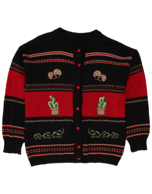 Pulover cardigan cu grafic pentru femei vintage UK 16 mare, acrilic cu dungi negre