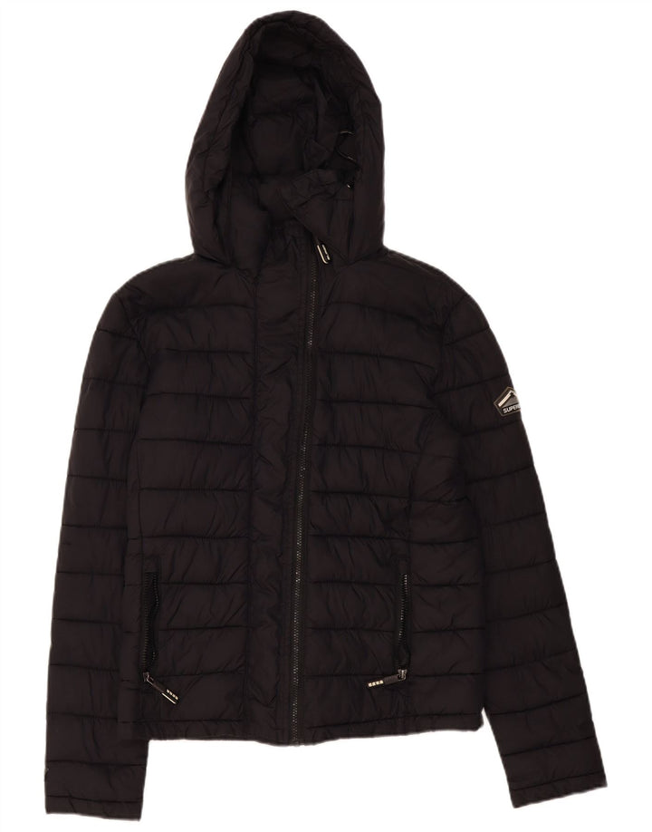 Jachetă căptușită cu glugă Superdry pentru femei UK 14 Poliester mediu negru