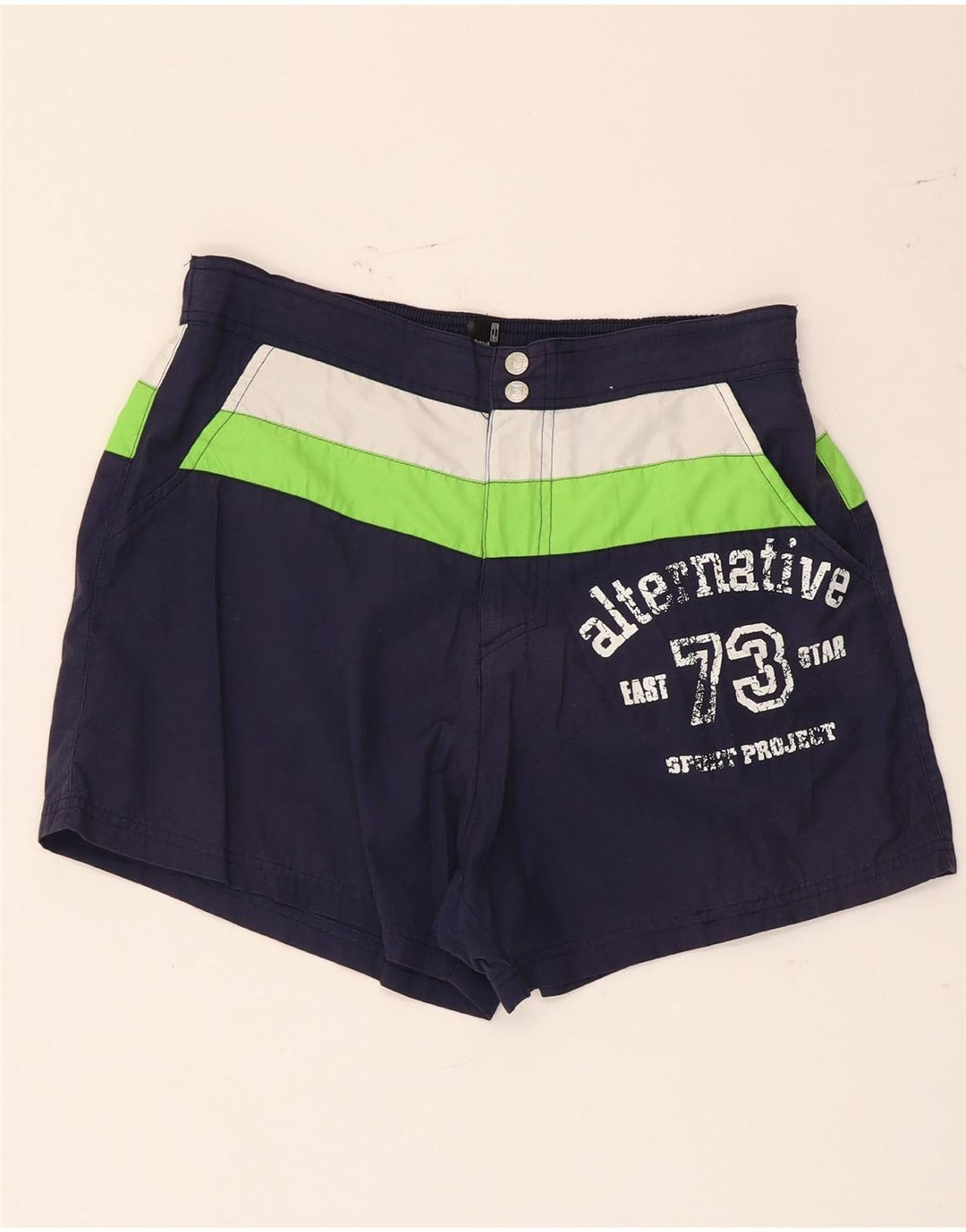 Pantaloni scurți de înot cu grafică Fila pentru bărbați, din poliester color bloc, albastru marin