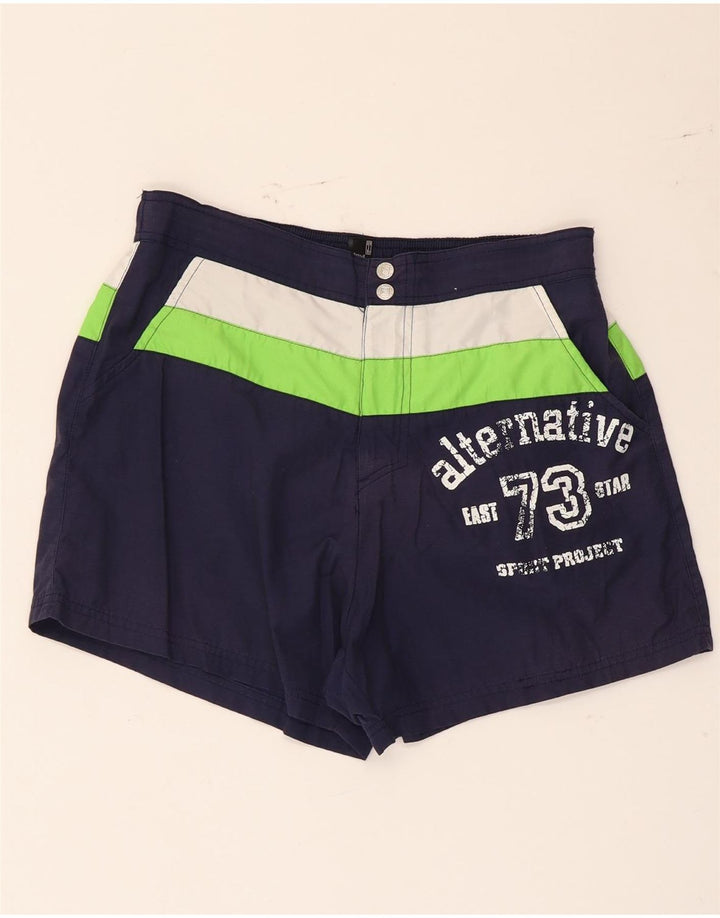 Pantaloni scurți de înot cu grafică Fila pentru bărbați, din poliester color bloc, albastru marin