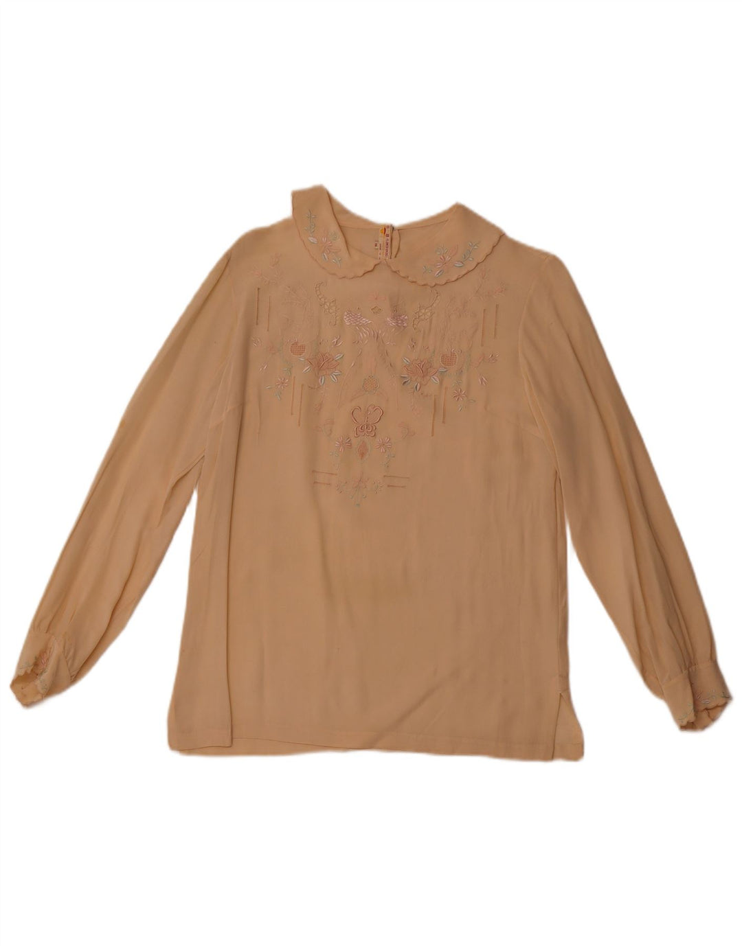 Bluză cămașă cu mânecă lungă pentru femei VINTAGE EU 36 Mic Bej Floral Mătase