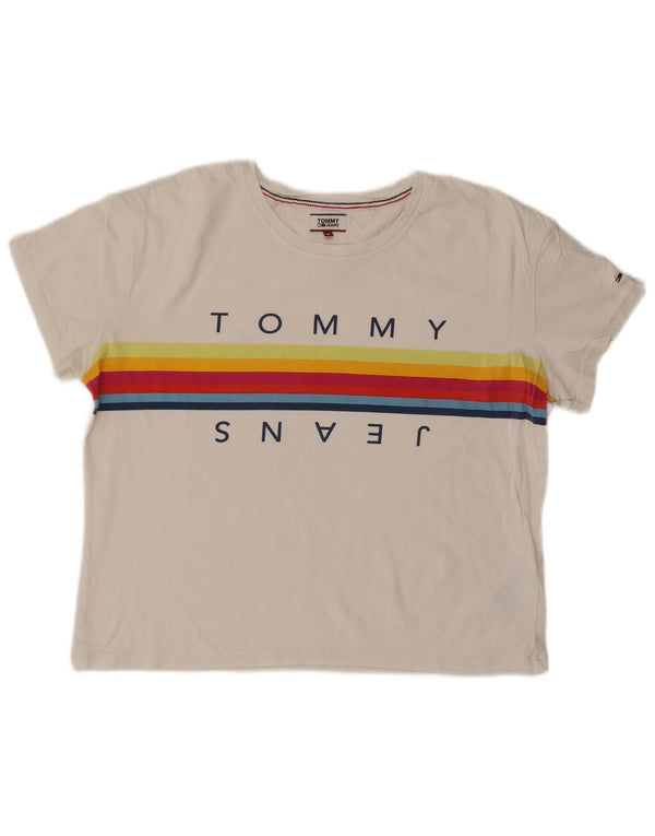 TOMMY HILFIGER Tricou cu grafic pentru femei Top UK 14 Bumbac alb mediu