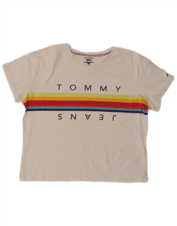 TOMMY HILFIGER Tricou cu grafic pentru femei Top UK 14 Bumbac alb mediu