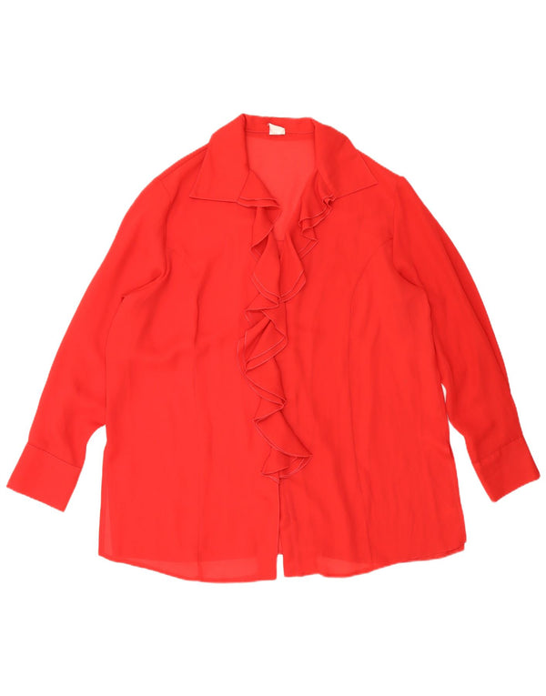 Bluză vintage pentru femei, cămașă cu volane în față UK 18 XL poliester roșu
