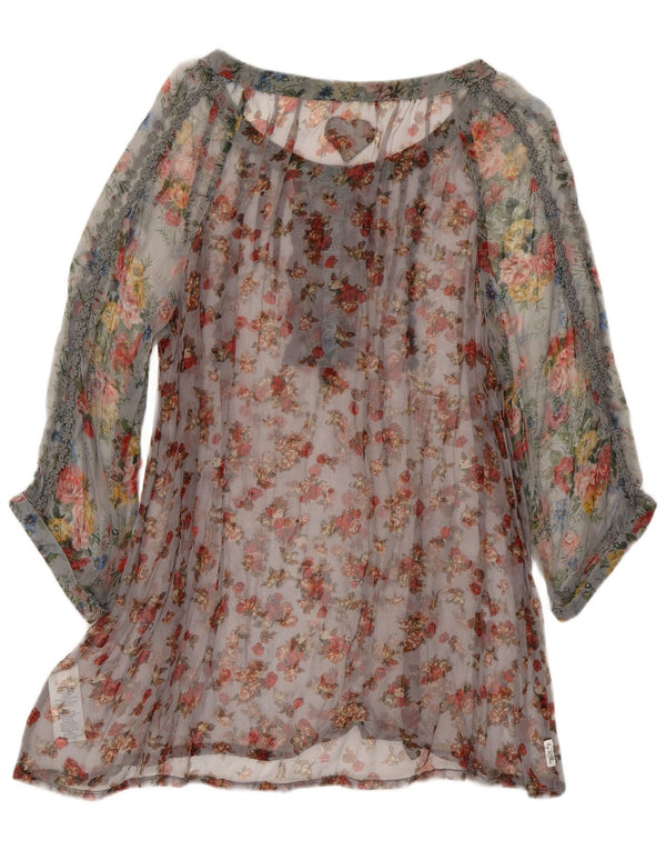 Vintage Womens See Through Tunic Top UK 16 Large Multicolor Floral