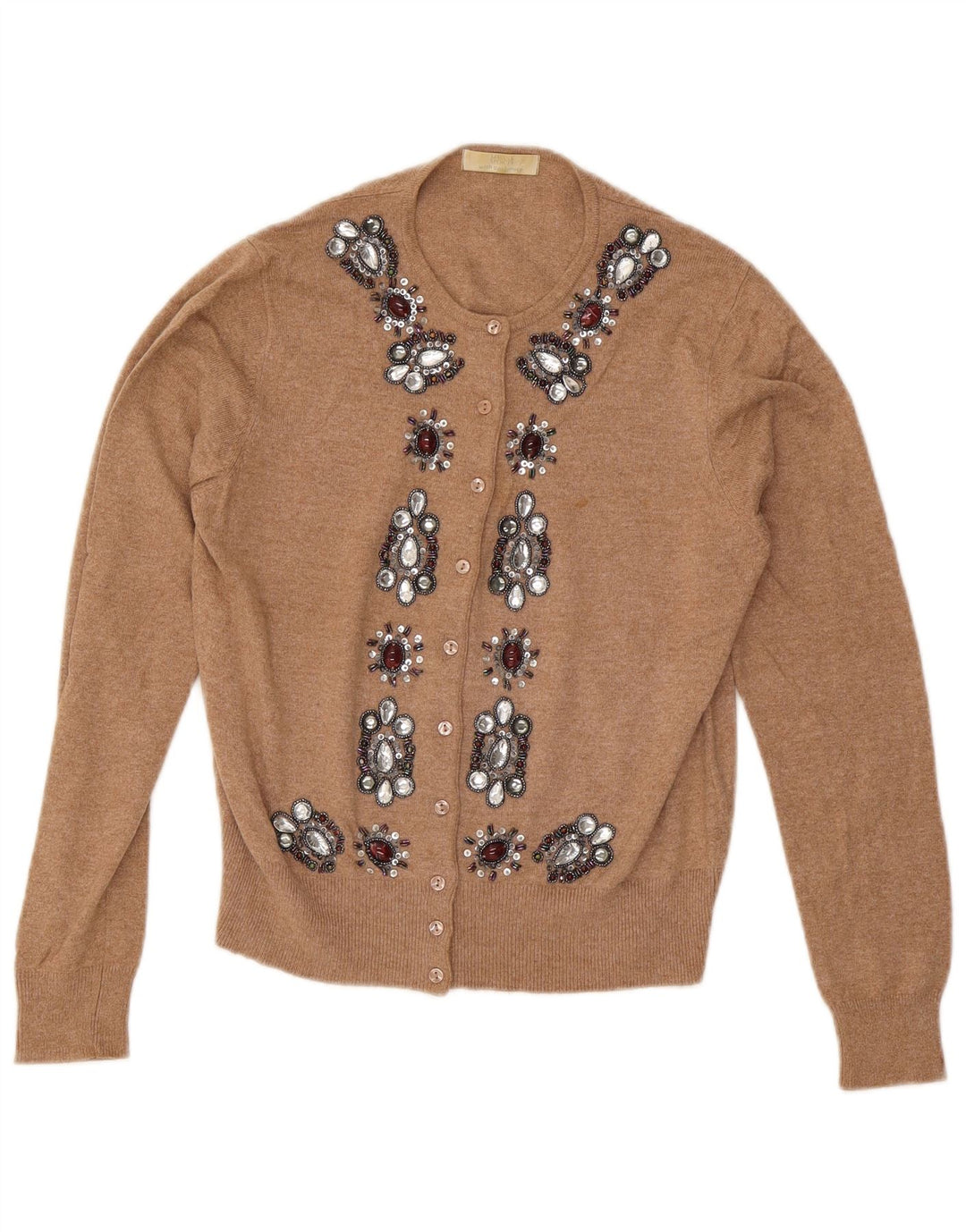 Pulover cardigan cu model abstract pentru femei Marks & Spencer UK 14 maro mediu