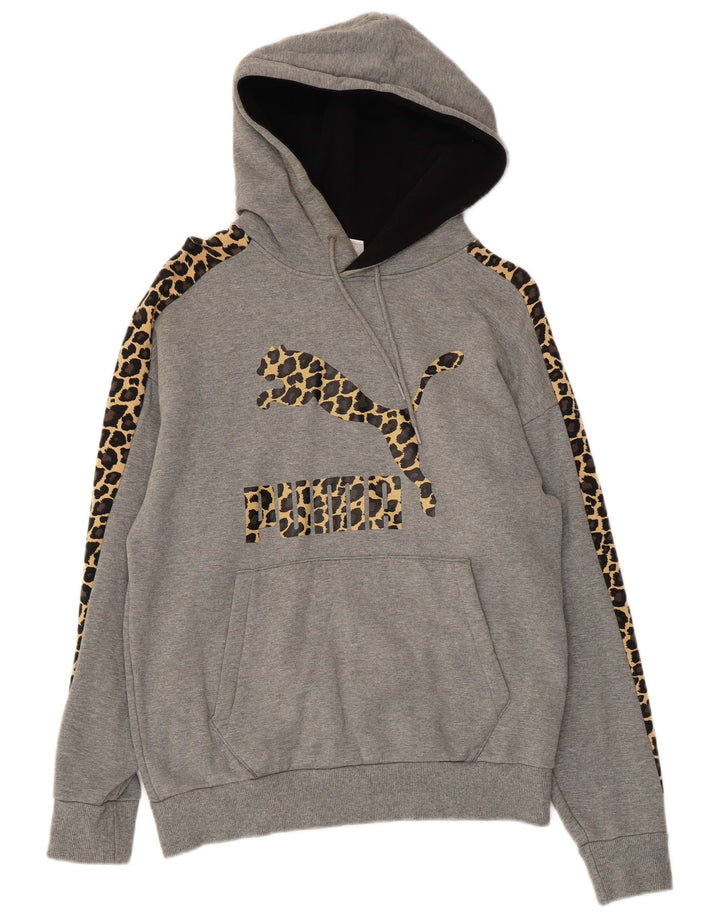 Pulover supradimensionat cu hanocă grafic PUMA pentru femei UK 6 XS Gri Animal Print