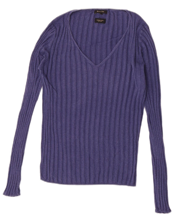 Massimo Dutti Pulover cu decolteu în V pentru femei UK 10 Bumbac violet mic