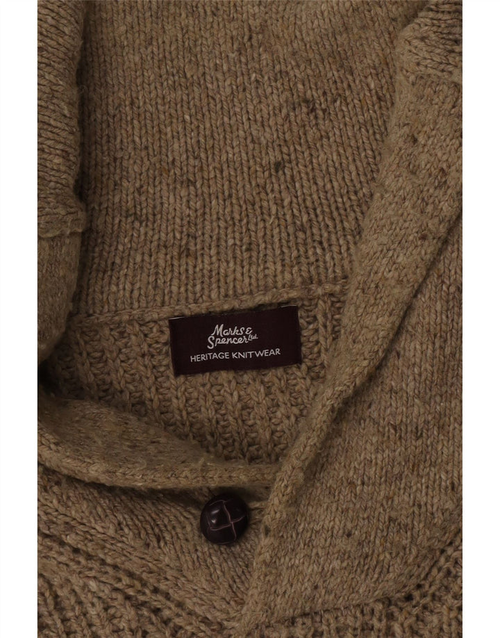 Marks & Spencer Pulover pentru bărbați Heritage cu gât șal, mare, bej, pete