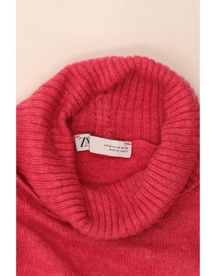 Pulover de damă Zara Crop supradimensionat cu gât rulat, Roz mediu, UK 14