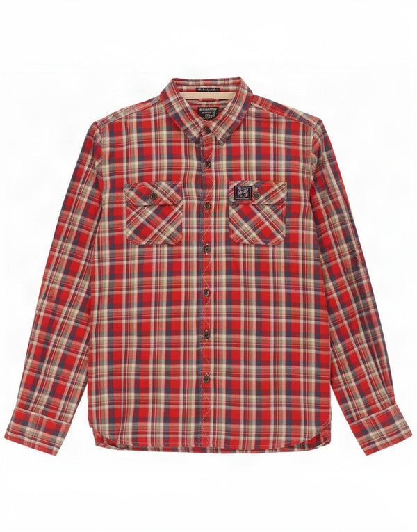 Superdry Mens Flannel Shirt XL Red Plaid Cotton