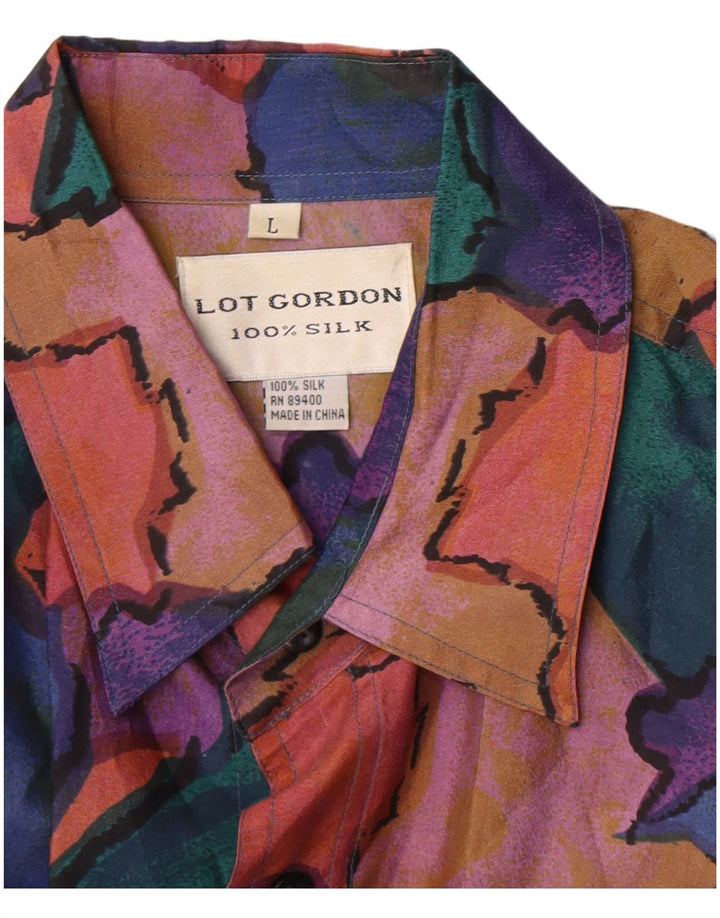 Cămașă cu mânecă scurtă pentru bărbați vintage cu model abstract, mătase mare, multicoloră