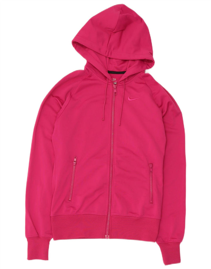 Pulover Nike pentru femei, cu fermoar, cu glugă, UK 10, poliester roz mic
