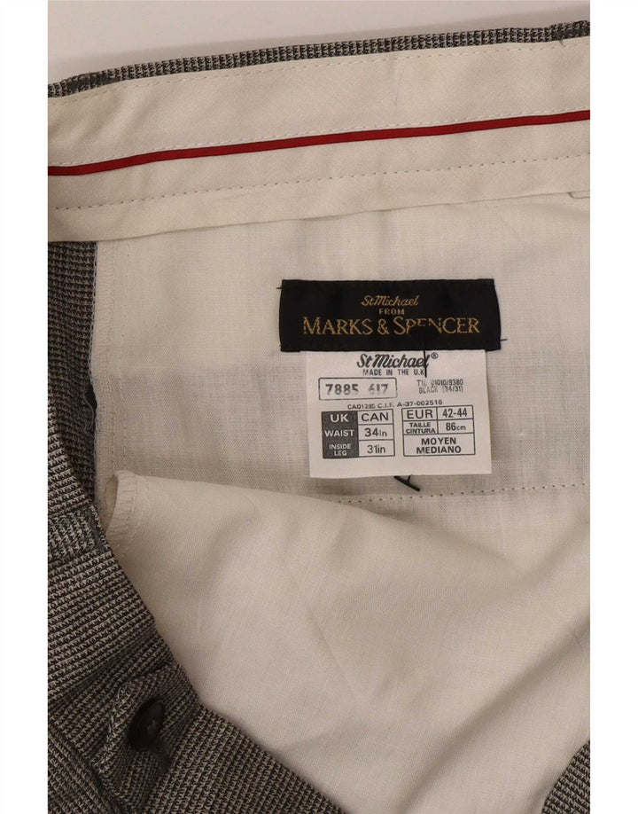 Pantaloni casual pentru bărbați Marks & Spencer L34 L31 Lână neagră cu picior de gală