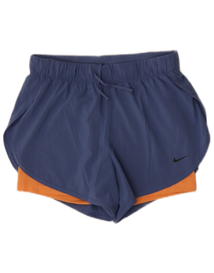 Pantaloni scurți sport Nike Dri Fit pentru femei UK 12 Medium Blue Colorblock Poliester