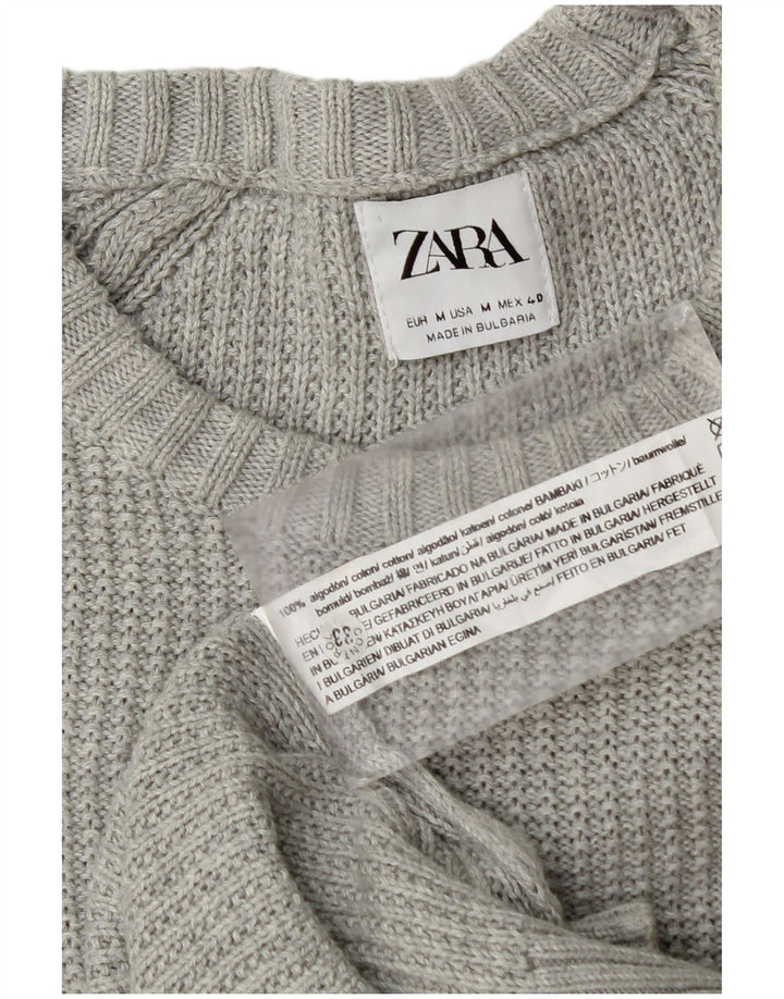 Pulover pentru bărbați Zara, cu gât roșu, bumbac, gri mediu