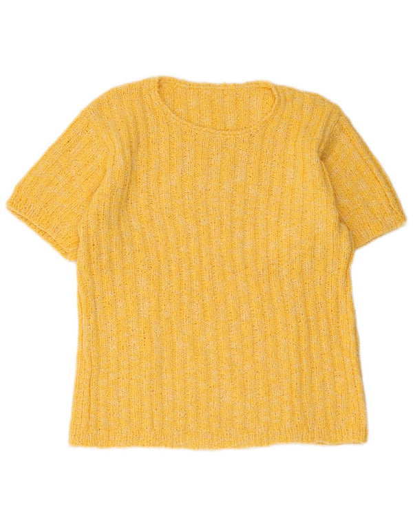 Pulover vintage pentru femei cu mânecă scurtă, cu gât de barcă, UK 12, galben mediu