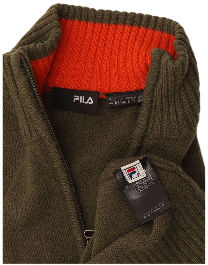 Pulover Fila pentru bărbați, cu fermoar și gât, lână kaki mică