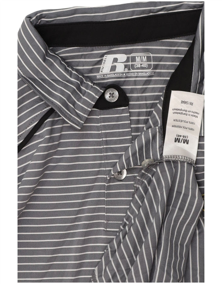 RUSSELL ATHLETIC Tricou polo pentru bărbați Marea Britanie 38/40 Poliester cu dungi gri mediu