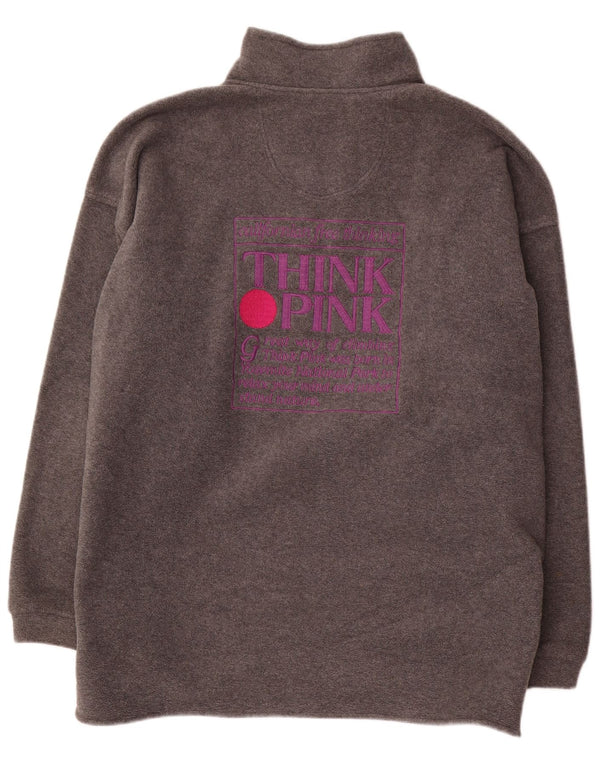 Pulover pentru femei Think Pink, supradimensionat, cu decolteu cu fermoar, fleece UK 18 XL, gri