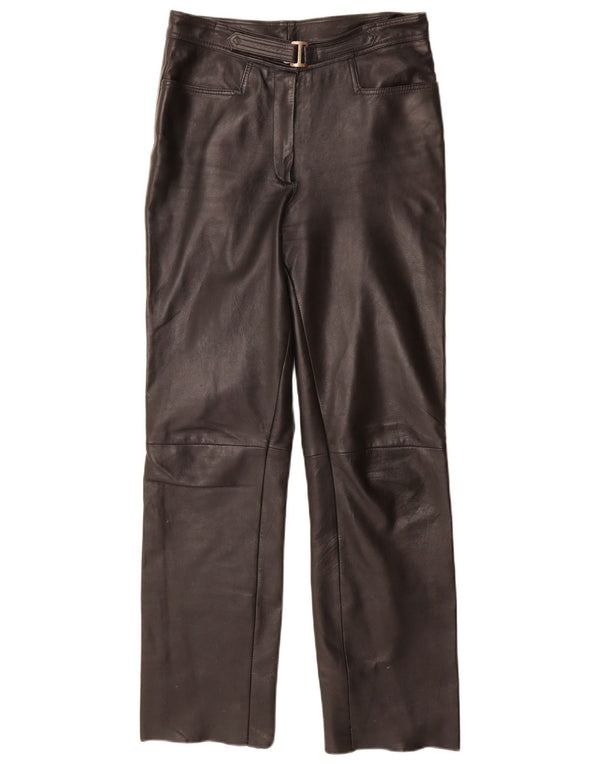 Pantaloni drepți din piele vintage pentru femei UK 12 Medium W30 L32 Negru