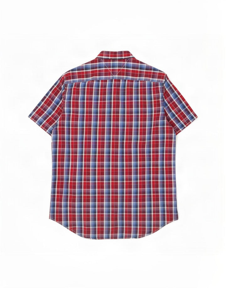 Cămașă personalizată cu mânecă scurtă Tommy Hilfiger pentru bărbați, bumbac cu carouri roșii medii