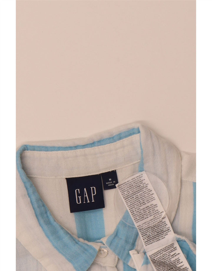 GAP Womens Short Sleeve Shirt UK 14 Medium Blue Striped Cotton