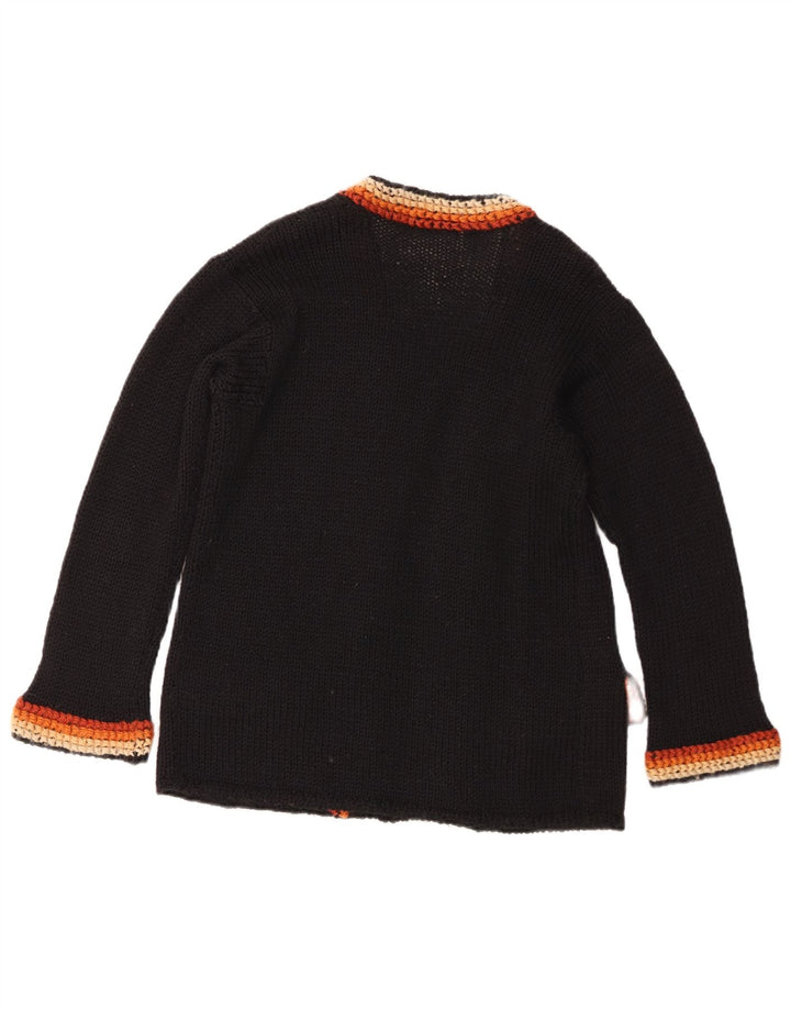 Pulover Vintage cardigan deschis pentru femei UK 14 Medium Black Colorblock