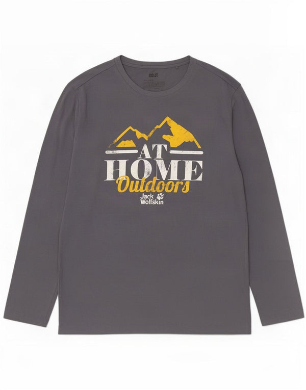 Jack Wolfskin Top grafic pentru bărbați cu mânecă lungă UK 44/46 XL bumbac gri