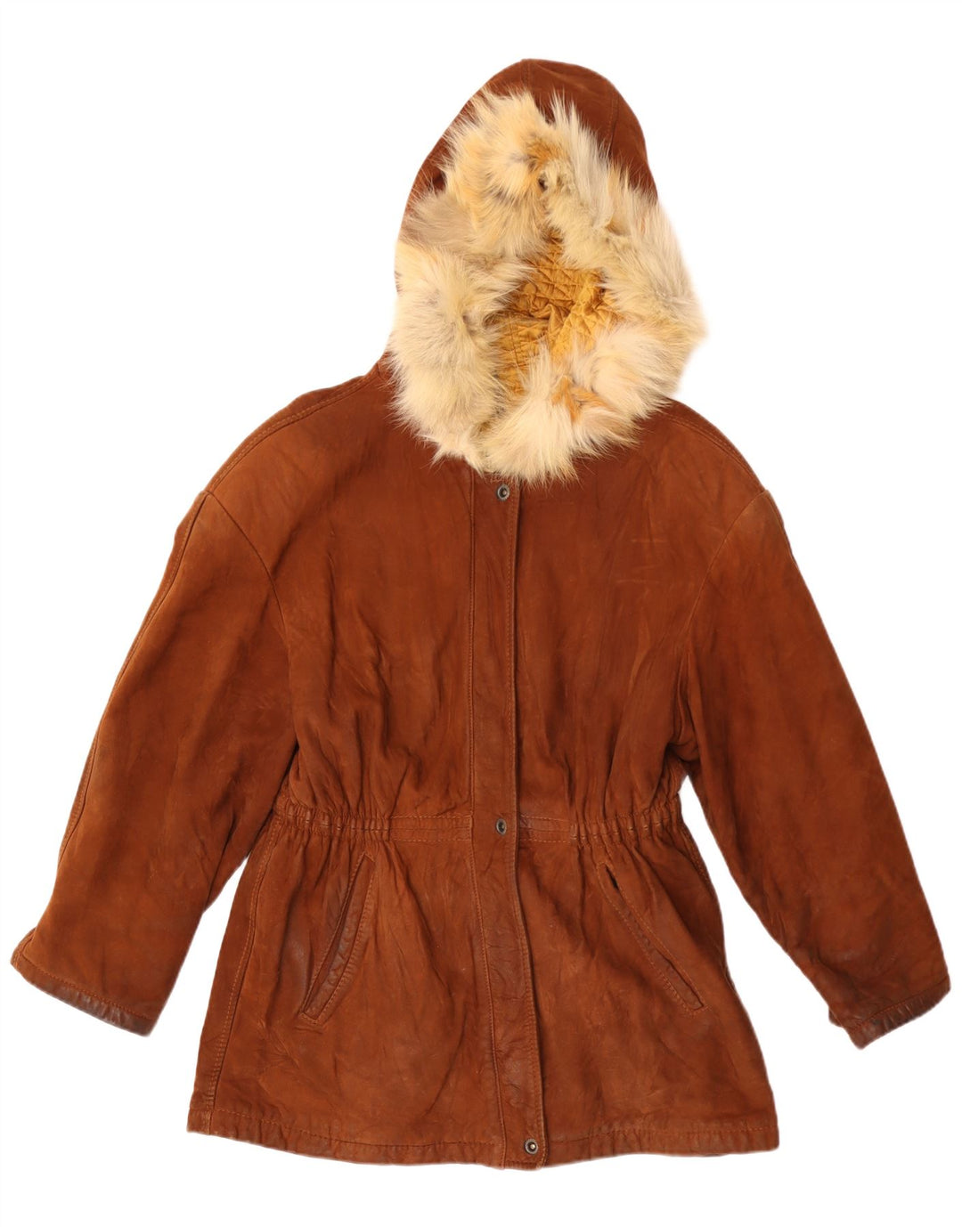 Jachetă Parka din piele intoarsa cu gluga Vintage pentru femei IT 42 Maro Mediu