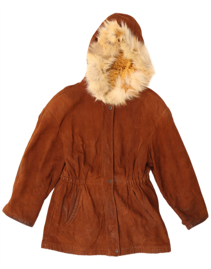 Jachetă Parka din piele intoarsa cu gluga Vintage pentru femei IT 42 Maro Mediu